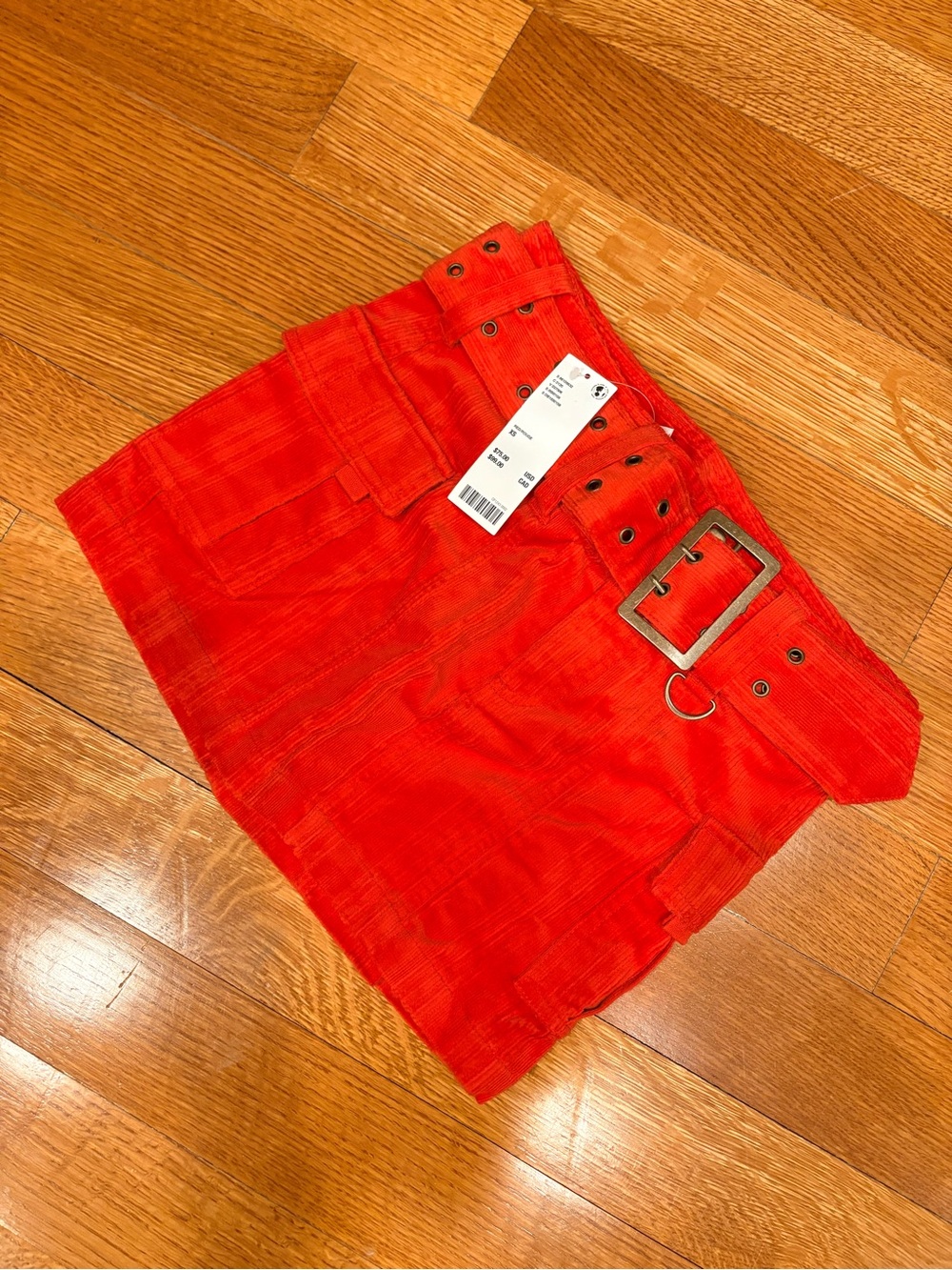 NEW UO Joan Corduroy Y2K Cargo Belted Mini Skirt Red XS - Picture 6 of 14